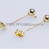 銀彩立體圓球耳針加後束-4mm*15mm-5對