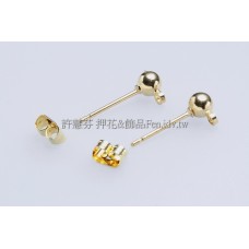 銀彩立體圓球耳針加後束-4mm*15mm-5對