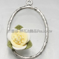 黃色玫瑰橢圓連接墜飾