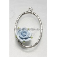 粉藍薔薇橢圓連接墜飾