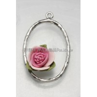 桃色玫瑰橢圓連接墜飾