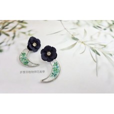 月夜-灌膠押花植物耳環