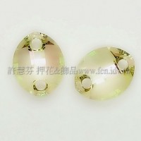 6734施華洛葉子雙孔14mm黃萊姆-2個