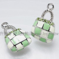琺瑯水鑽格紋包墜飾正白+綠-23*15mm-1個