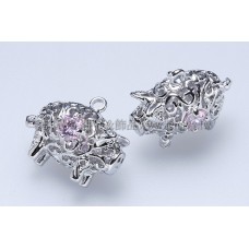 鏤空水鑽胖小豬墜飾-14x16mm-1個