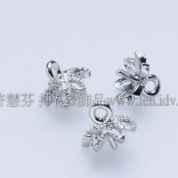 小花形鏤空墜飾黏貼接頭正白5x6mm-1包-4個