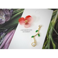 紅粉香堇花真花耳環飾品