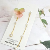 粉綠香堇花珍珠真花耳環飾品