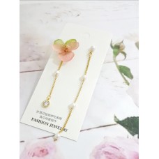 粉綠香堇花珍珠真花耳環飾品