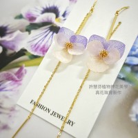 粉紫香堇花搖曳真花耳環飾品
