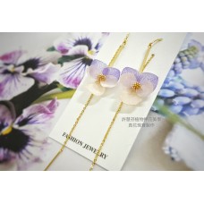 粉紫香堇花搖曳真花耳環飾品