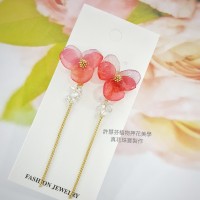 紅紫香堇花水晶流蘇真花耳環飾品