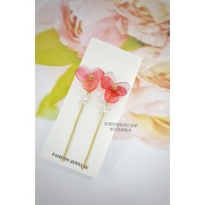 紅紫香堇花水晶流蘇真花耳環飾品