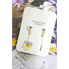 黃紫香堇花水鑽愛心耳環飾品