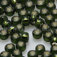 3mm圓管日本珠深黃綠內灌銀色--10g