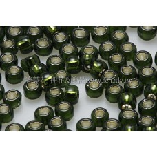 3mm圓管日本珠深黃綠內灌銀色--10g