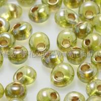 3mm包包日本珠-翠綠橄欖透明彩虹金色-10g