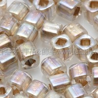 4mm方管日本珠-水晶透明彩虹金色-10g