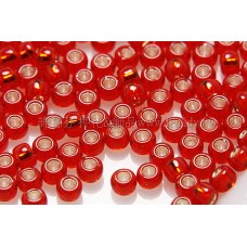 2mm日本珠洋紅色玻璃內鑲-紅金色--10g