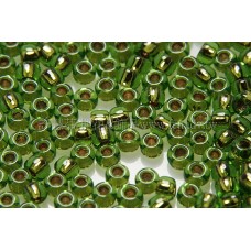 2mm日本珠葉綠色玻璃內鑲-綠金色--5g