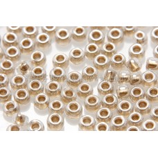 2mm日本珠淺卡其色玻璃內鑲-可可金色--10g
