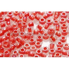 2mm日本珠亮淺灰色玻璃內鑲-豔紅色--10g