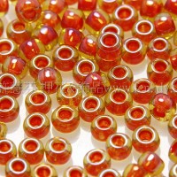 2mm日本珠卡其黃色玻璃內鑲-菊紅色--10g