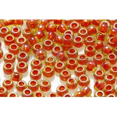 2mm日本珠卡其黃色玻璃內鑲-菊紅色--10g
