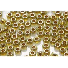 2mm日本珠芥末黃綠色玻璃內鑲-金色--10g