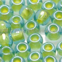 4mm日本珠-淡藍玻璃內鑲霧面黃綠色-10g