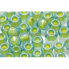 4mm日本珠-淡藍玻璃內鑲霧面黃綠色-10g
