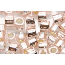 3mm方管日本珠淡粉紅玻璃內鑲玫瑰金色--10g