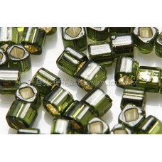 3mm方管日本珠晶亮玻璃內鑲水草綠色--10g