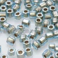 2mm短管日本珠水藍內鑲金色10g