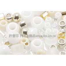 繽紛珠寶盒-白雪金銀色系混合珠--10g