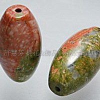 960 花綠石-長橢圓珠- 20*10mm -1個 